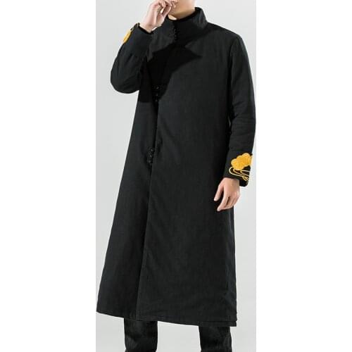 2020 Winter Men Parkas Cotton Padded Jackets Mens Traditional Chinese Jackets Coats Male Vintage Long Robe Trench