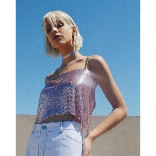 2021 Summer Hot Sale Party Music Festival Metal Sequins Sexy Tank Top Nightclub Shiny Metallic Backless feminine Top