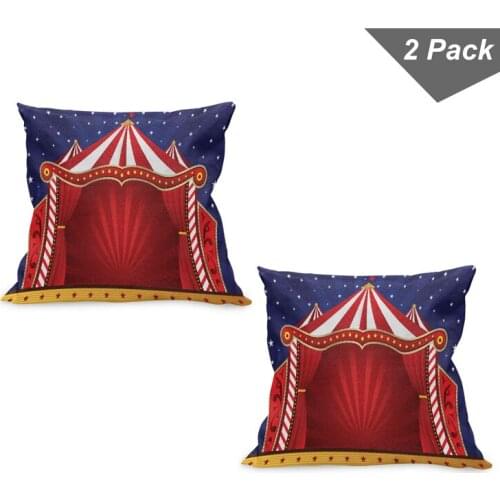 Circus Pillow Cushion Cover Pack of 2 Cartoon of a Retro Tent Sunburst Art Zippered Double-Sided Accent for Living Room