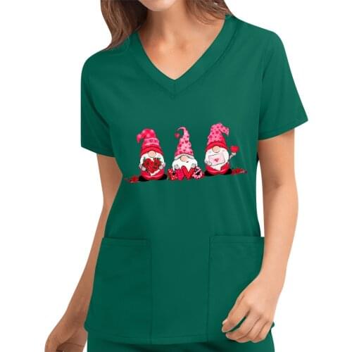Nurse Uniform Womens New Cute Valentines Day Love Pocket V-neck Short Sleeve Loose Top Nurse Accessories Uniforme Enfermera
