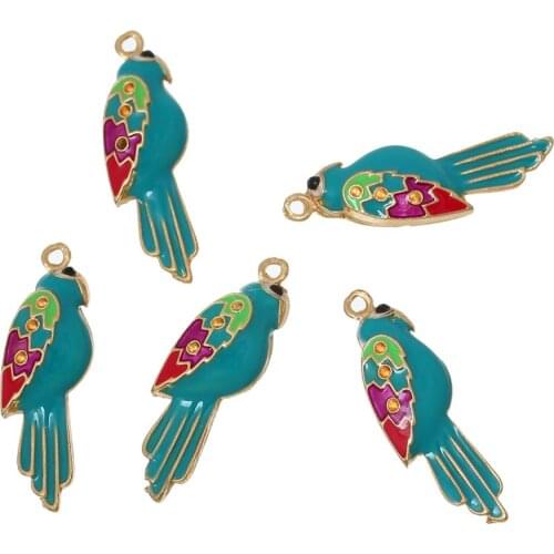 DoreenBeads Zinc alloy Charm Pendants Parrot Gold color Multicolor(Hold ss4 Rhinestone)Black Rhinestone Enamel 30mmx10mm,1 PC