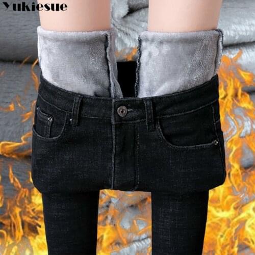 Autumn Winter Jeans Women High Waist Jeans Fleece Warm Female Long Pantalon Thick Blue Cotton Denim Trousers 2020 New