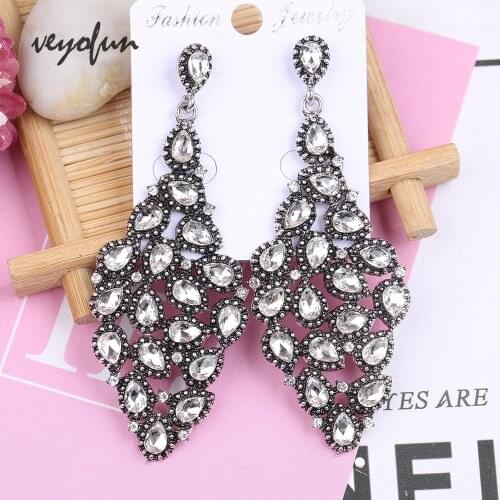 Veyofun Geometry Crystal Eardrop Earrings for Women Hollow out Fashion Dangle Rhinestone Earrings Jewelry Brinco