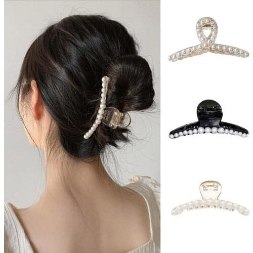 Korean Pearl Beads Acrylic Hair Claws Elegant Hair Accessories Women Hair Clips Ladies Fashion Headwear Barrettes