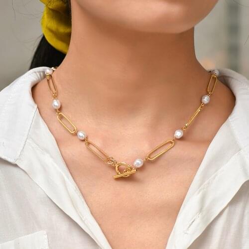 Trendy Punk Gold Metal Chunky Choker Necklace Female Vintage Geometric Irregular Simulated Pearl Chain Necklace Jewelry Gifts