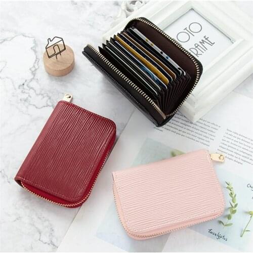 Anti-Degaussing Fashion Womens Organ Credit Card Holder PU Leather Driver License Cover Zipper Stripe Coin Money Bag Cash Purse