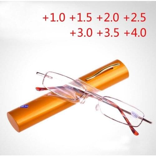 Portable Folding Metal Frame Reading Glasses Pen Tube Carry Case Men Women Presbyopia Eyewear +1 +1.5 +2 +2.5 +3 +3.5 +4