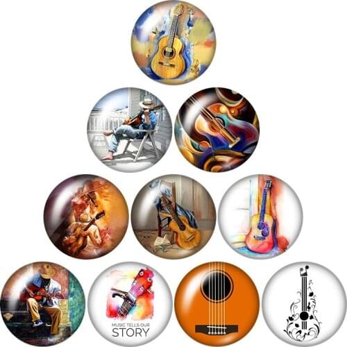 Music Love guitar violin Musical instruments 12mm/16mm/18mm/25mm Round photo glass cabochon demo flat back Making findings