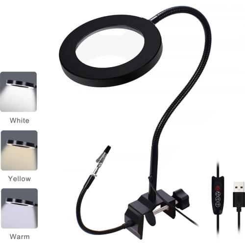 Desk Clip Soldering Holder 5X Magnifying Glass with LED Light Flexible Table Clamp Lighting Repairing Helping Hand Magnifier
