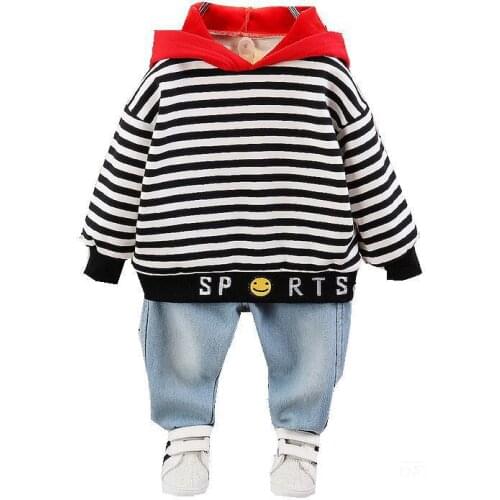 New Baby Boys Girls Spring Autumn Casual Striped Clothes Children Cartoon Hoodies Pants 2Pcs/Sets Kids Fashion Cotton Tracksuit