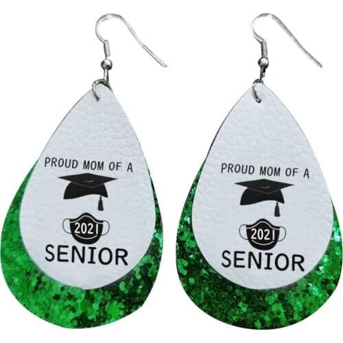 2021 New Leather Earrings-Class of 2021 Graduate - Proud Mom Teardrop Earrings