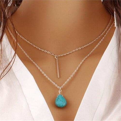 New hot silver color water drop pendant 2 layers concise cute max necklace colar