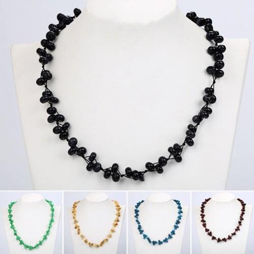 New Simple Brazil Natural Stone Beads Strand Necklace Women String Beaded Short Choker Necklace Jewelry Chokers Necklace Gift