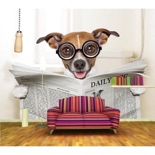 Dogs Glasses Newspaper Animals Humor 3d wallpaper papel de parede, bar living room sofa TV background kids room custom murals