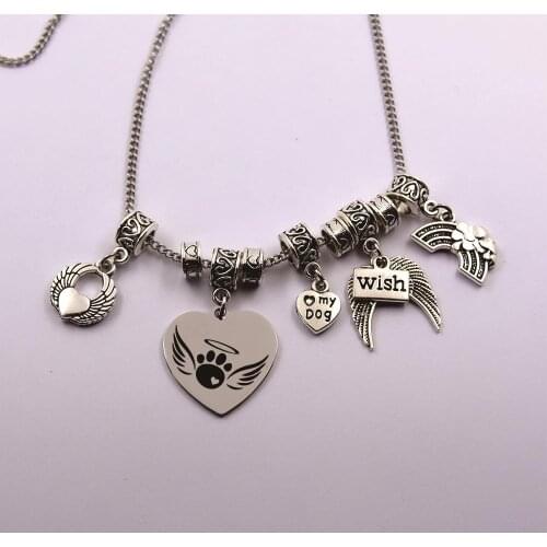 Paw print angel wings in heaven stainless steel chain dog angel the rainbow bridge pet loss pet owner dog lover necklace