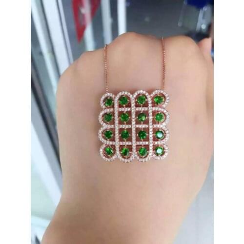 Natural green diopside stone pendant 925 Sterling silver Natural gemstone Pendant Necklace trendy Chinese knot women jewelry