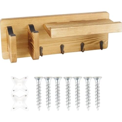 Durable Guitar Wall Hanger Guitar Holder Wall Mount Bracket Hanger Guitar Wood Hanging with Pick Holder and 4 Hooks