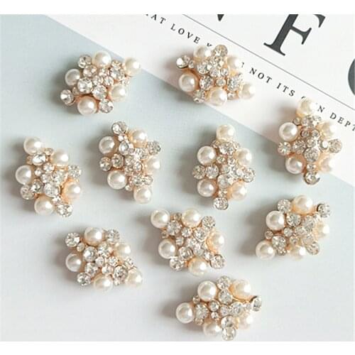 10Pieces/Lot 16*22mm Pearl Bead Flower Metal Rhinestone Buttons Decorative DIY Jewelry Accessories