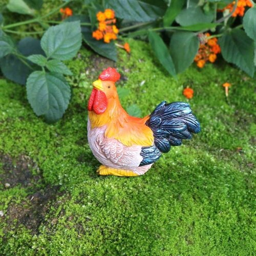 Realistic Farm Animal Rooster Statue Sculpture Resin Figurines Fairy Garden Gnome Micro Landscaping Spring Outdoor Decoration