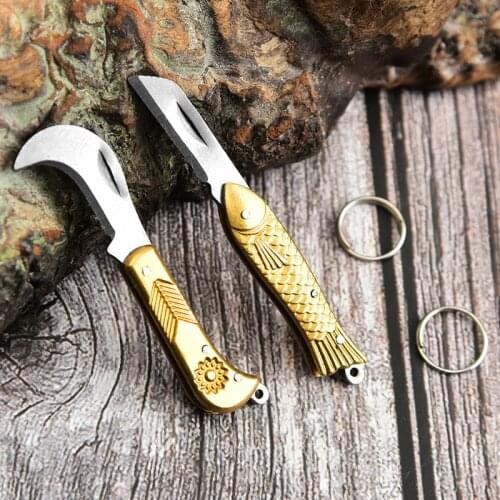 Retro Carving Small Pocket Keychain Folding Folder Knife Brass New Nice Gifts Drop Ship