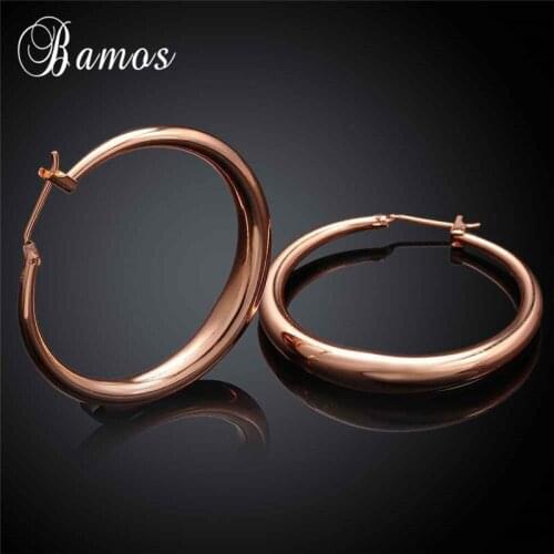Bamos Exaggerated Geometric Thick Hoop Earrings Korean Hip Hop Circle Earrings For Women Girls Trendy Rose Gold Color Jewelry