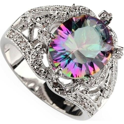 SHUNXUNZE Luxury Engagement Wedding rings Jewelry & Accessories for women Rainbow Cubic Zirconia Rhodium Plated R3290 size 6 7 8