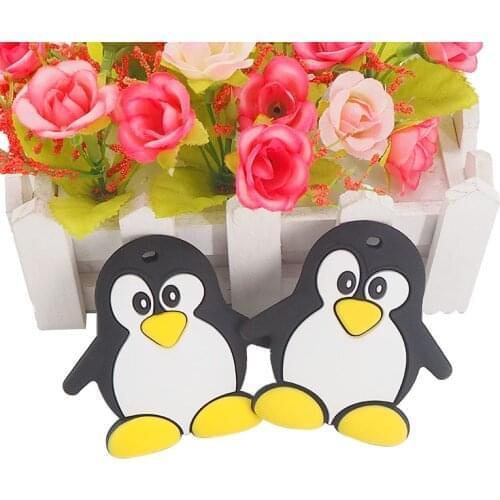 Chenkai 10PCS Silicone Penguin Teether Food Grade Baby Cartoon Pacifier Teething For Baby Nursing Accessories and Gifts BPA Free