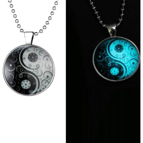 Luminous Glass Necklace Jewelry Glowing In The Dark Yin Yang Tai Chi Pendant Necklaces For Women Men