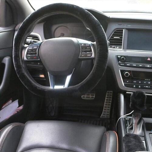 Universal Steering-wheel Plush Car Steering Wheel Covers Three-Piece Faux Interior Suit Hand Accessories Vehicle Winter Fur C0J8