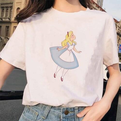 Summer New Short Sleeve Print Clothing Womens T-Shirt Harajuku Alice in Wonderland Graphic Girls Clothing Female Top,Drop Ship