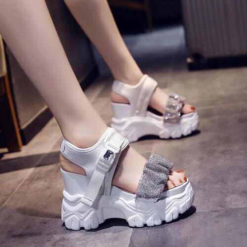 Sandals women 2021 womens summer rhinestone super high heel wedge platform platform sports shoes