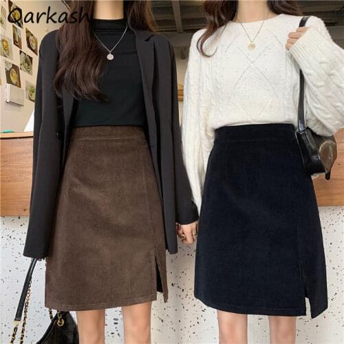 Skirts Women Oversized College Fashion New Mujer Faldas Casual Daily Pure Ulzzang Corduroy Thicker Fall Warm Cozy Simple Vintage