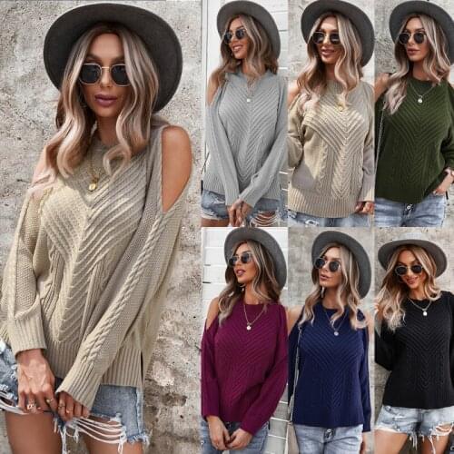 Womens Sweater 2021 New V-neck Strapless Long Sleeve Loose Woman Autumn Sweater Fashion Solid Streetwear Casual Women Clothes