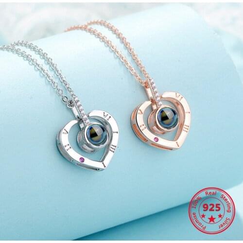 Romantic Love Memory Wedding Necklace Rose Gold&Silver 100 languages I love you Projection Pendant Necklace Women Charm Gift
