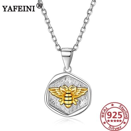 YAFEINI 925 Sterling Silver Gold Color Bee Pendant Necklace Womens Jewelry Silver925 Chain WomMothers Day Gift Graduation Gift