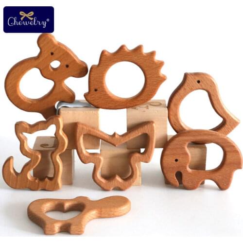 1PC Wooden Teether Baby Teething Toy Animal Elephant Shap Wood Ring Non-Toxic Natural Wood Teether Bracelet Pendant Nursing Gift