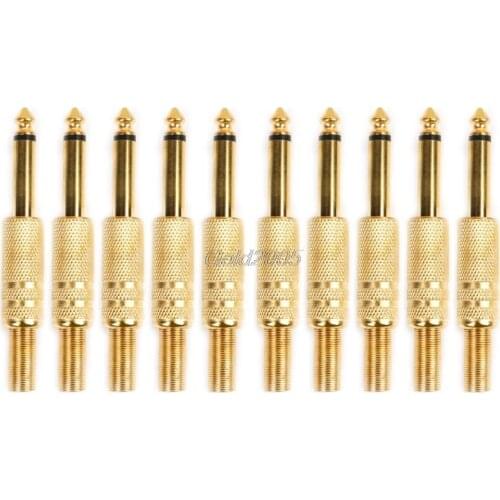 10 Pcs Gold Plated 6.35mm Male 1/4 Mono Jack Plug Audio Connector Soldering G05 Whosale&DropShip