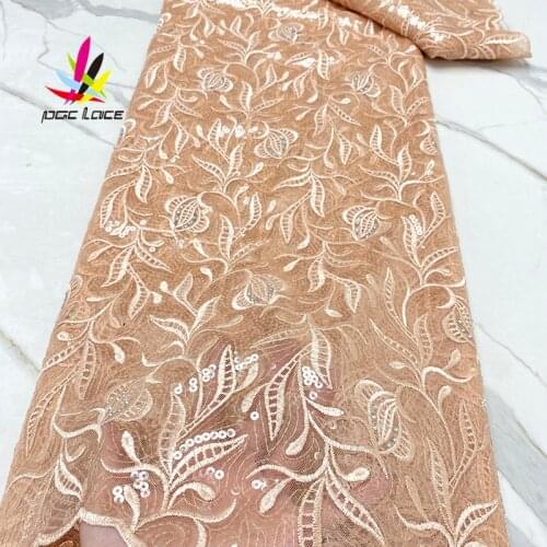 2021 Sequin Tulle Lace Fabric Mesh Coral Color African Embroidery Sequence Nigerian French Party Latest Aso-ebi Tulle Hot Sale