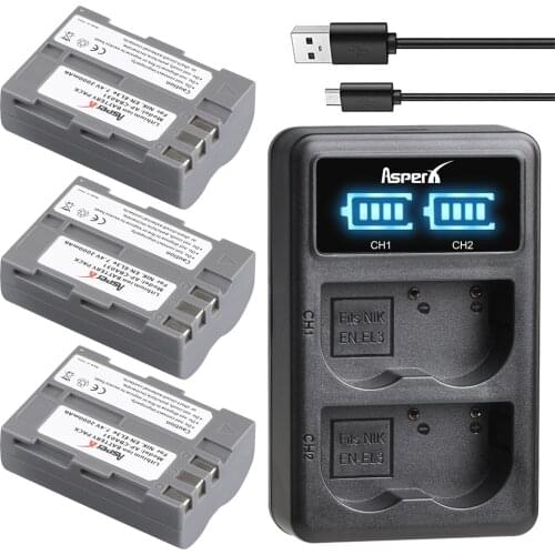 3Pcs 2000mAh EN-EL3e EN EL3e Camera Battery Bateria + Dual USB LED Charger for Nikon D30 D50 D70 D70S D90 D80 D100 D200 D300