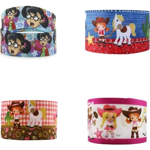 5 Yards Multi Size Cute Girl Printed Ribbon Printed Grosgrain Ribbon for Gift Wrapping Wedding Decoration DIY Hair Bows Material