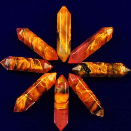 8Pcs/Lots Beautiful Red/Yellow Fire Cherry Quartz Hexagonal Pendulum No Hole Send Randomly)