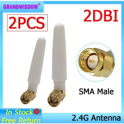 2pcs 2.4GHz antenna wifi SMA Male Connector 2~3dbi 2.4 ghz antena wi fi Small Size antenne white wi-fi antenas antennas router