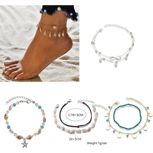 Bohemia Anklets For Women Feather Multilayer Foot Chain Gold Starfish Beaded Summer Beach Jelwelry 2020 New Anklets