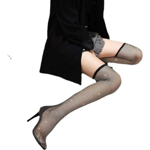 Summer New Sandals Over Knee Net Red Hollow Diamond-studded Long Boots Large Size High Heels