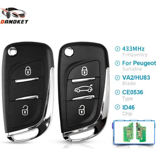 Dandkey ASK 2/3 Buttons 433MHZ Modified Filp Car Remote Key For For Peugeot 207 208 307 Key HU83/VA2 Blade CE0536 With ID46 Chip