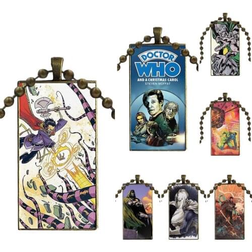 For Girls New Retro Doctor Who Comic Book Glass Pendant Necklace Handmade Half Pendant Rectangle Necklace