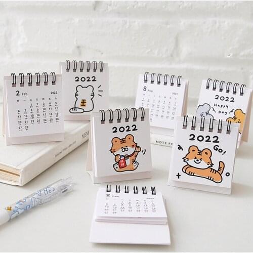 Daily Scheduler Table Planner Yearly Agenda Organizer Kawaii Cartoon tiger Desktop Paper mini Standing Calendar dual