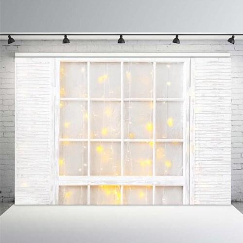 MEHOFOTO Photography Backdrop Christmas Old Window Bear Gift Decor Forest Snow Background Photo Portrait Shoot Prop Photocall