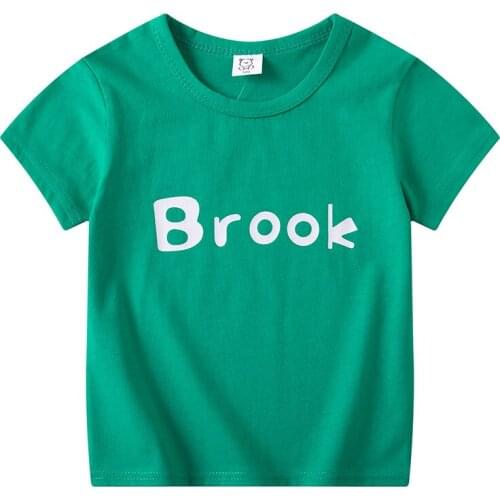 2021 Summer Boys Green Short T Shirt Letter Printed Girls Streetwear Children Kids Clothes Baby T-shirts Cotton Boy Clothing