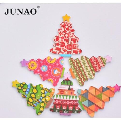 JUNAO 20pcs 25*35mm Colorful Wooden Christmas Tree Decoration For Home Xmas Hanging Ornaments Kids Gifts New Year Decorations